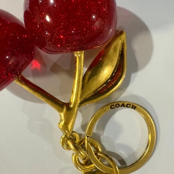 Valentines Day Coach Red Cherry Bag Charm Keychain Resin Metal Brass NWOT - Picture 3 of 6